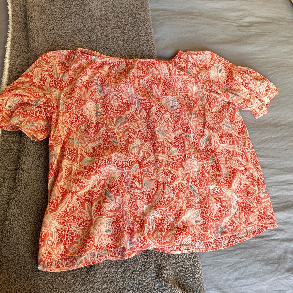 Tory Burch Floral Print Gauze Peasant Top Sz 10